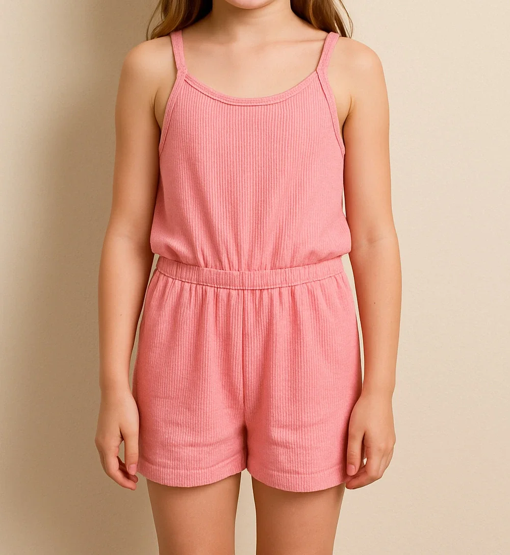 Girls 8 Ribbed Strappy Pink Shorts Romper Old Navy